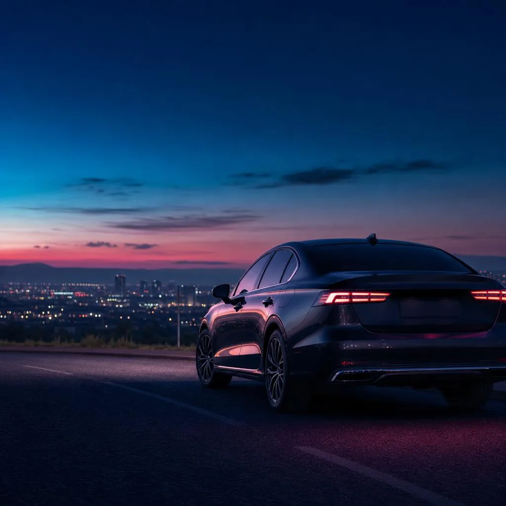 Dark sedan overlooking the Gauteng city lights at dusk
